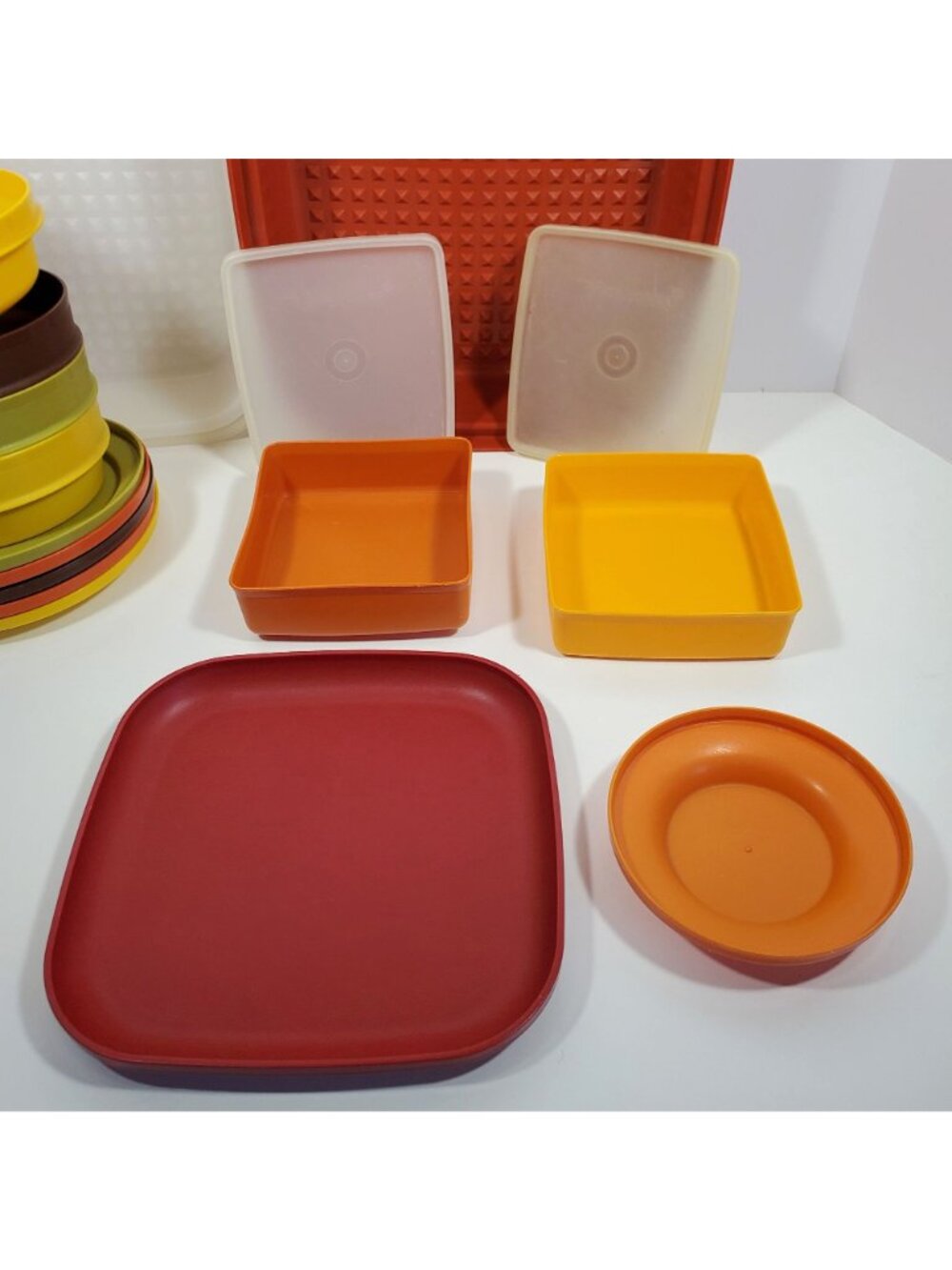 Vintage 70s Tupperware Orange Avocado Green Harvest Brown Gold Bowls Seals Retro - Picture 3 of 11